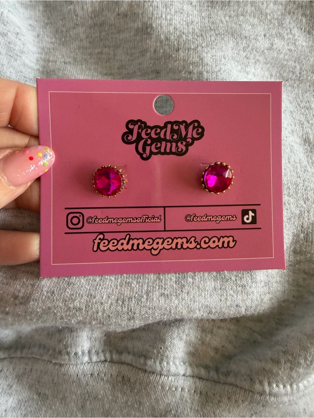 Feed me gems sprinkle Pink Crystal Stud Earrings
